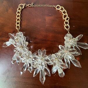 Source Unknown Clear Crystal Floral Necklace with Gold Chain